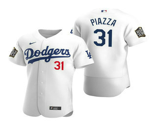 Men Los Angeles Dodgers 31 Mike Piazza White 2020 World Series Authentic Flex Nike Jersey
